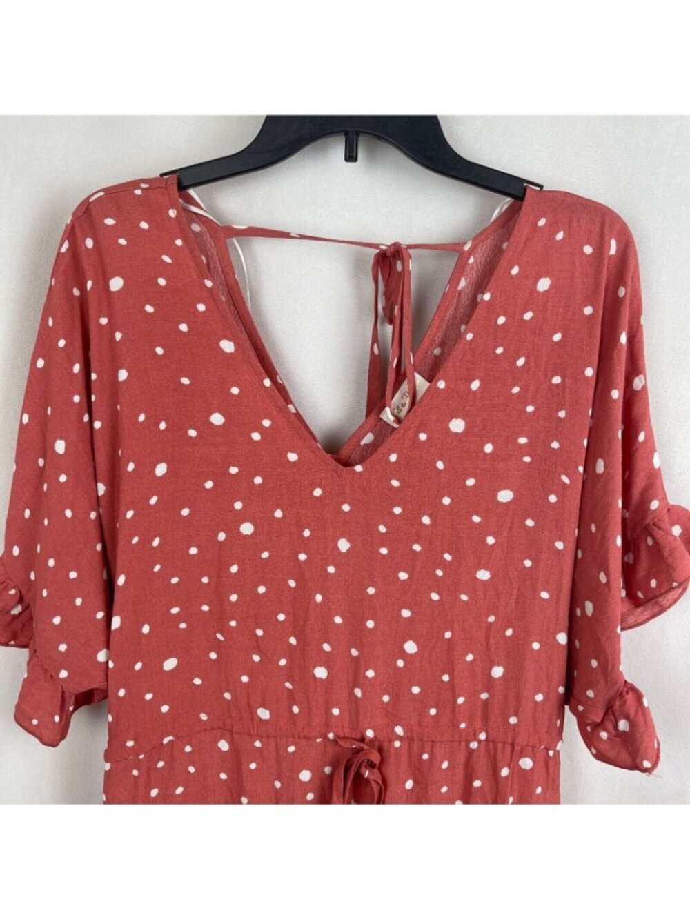 Allie Rose Polka Dot Ruffle Hem Romper With Tie Back & Short Sleeves - Size S - Picture 7 of 12